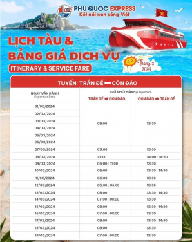 Lịch trình & Giá vé tàu cao tốc Trần Đề - Côn Đảo tháng 3/2024