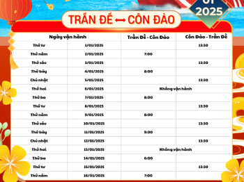 Thông Báo: Lịch Tàu Trần Đề - Côn Đảo (tàu Trưng Nhị, Côn Đảo Express 36) tháng 1/2025