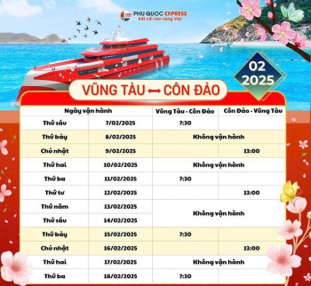 Thông Báo: Lịch Tàu Vũng Tàu - Côn Đảo 2/2025