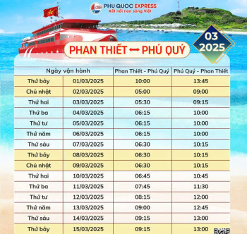 Thông Báo: Lịch Tàu Phan Thiết - Phú Quý 3/2025 (Tàu Trưng Trắc)