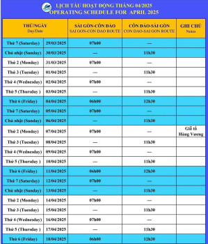 Thông Báo: Lịch Tàu Sài Gòn - Côn Đảo 4/2025 (Phú Quý Express)