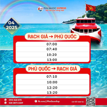 Thông Báo: Lịch Tàu Rạch Giá - Phú Quốc 4/2025 (Phú Quốc Express)