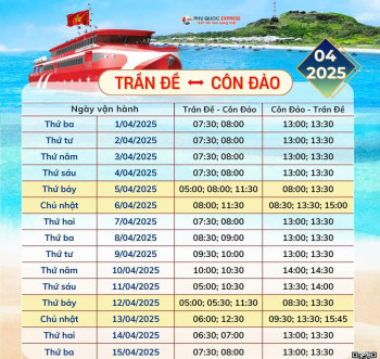 Thông Báo: Lịch Tàu Trần Đề - Côn Đảo 4/2025 (Tàu Trưng Nhị)