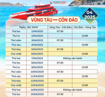 Thông Báo: Lịch Tàu Vũng Tàu - Côn Đảo 4/2025 (Tàu Thăng Long)