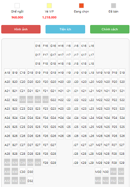 Sơ đồ chỗ ngồi tàu cao tốc Trưng Nhị
