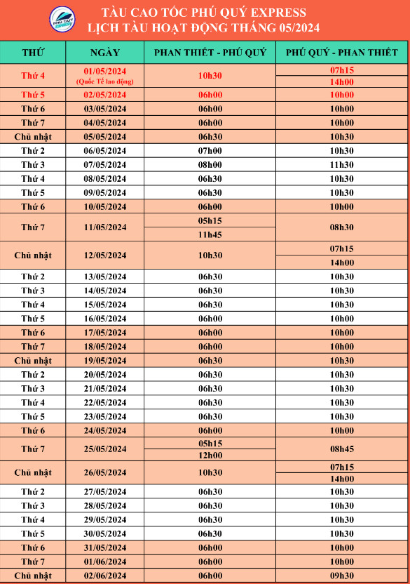 lich tau phu quy express thang5